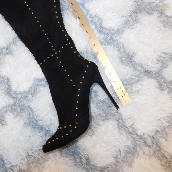 Black &Gold Studded Over the Knee Boots - Picture 5 of 6